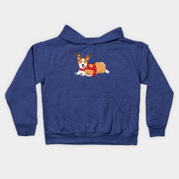 Cute Tan Corgi in Christmas Reindeer Costume Kids Hoodie by csforest